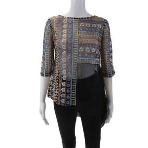 Stogova Womens Sheer Embroidered Asymmetrical Hem Detail Blouse Black Size 38